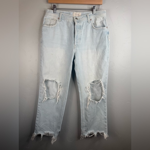 Free People We The Free Maggie Denim Distressed Straight Leg Jeans Size 30 - Picture 3 of 11